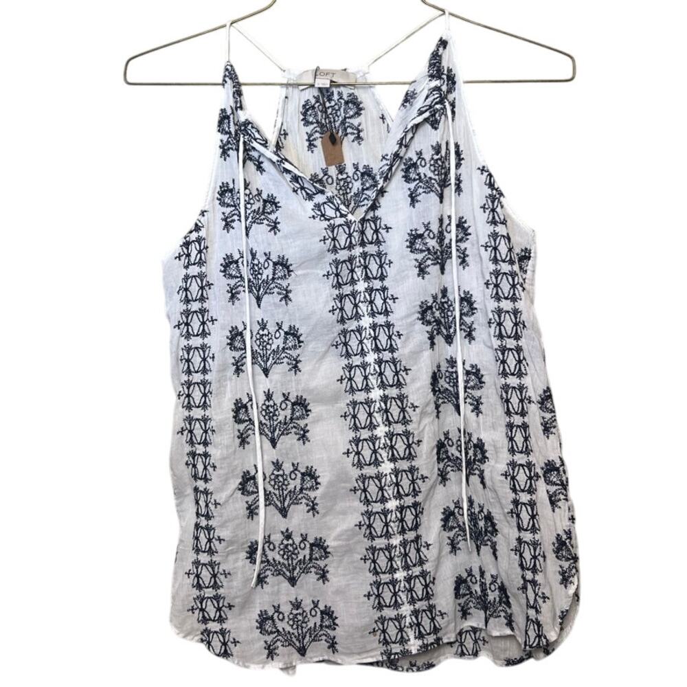 Ann Taylor Loft White Embroidered Cotton Halter Tank Top Size Small